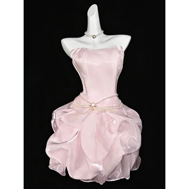 Pink Birthday Party Dress for Women, High-End and Beautiful Princess Dress, Graduation Coming-Of-Age Ceremony Tutu Dress for Petite Women
