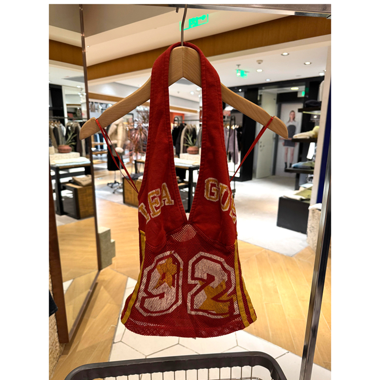 Bdg Fashion Digital Pattern Mesh Patchwork Halter Backless Tank Top for Women 26 Spring/Summer Small Girl It Genuine National Brand