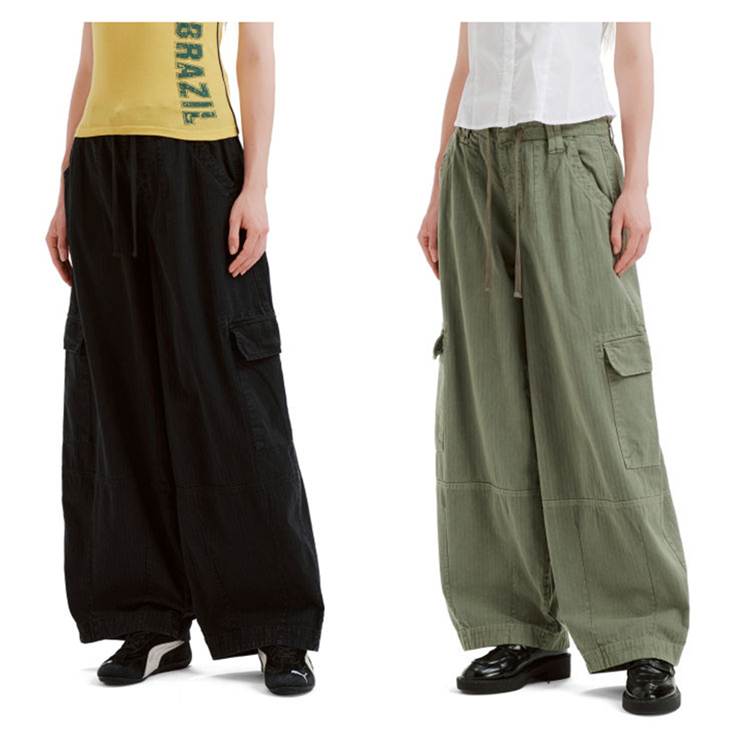 Bdg Solid Color Drawstring Loose Casual Wide-Leg Cargo Pants for Women 26 Spring/Summer Xiaojiongmei It Genuine Product National Distributor