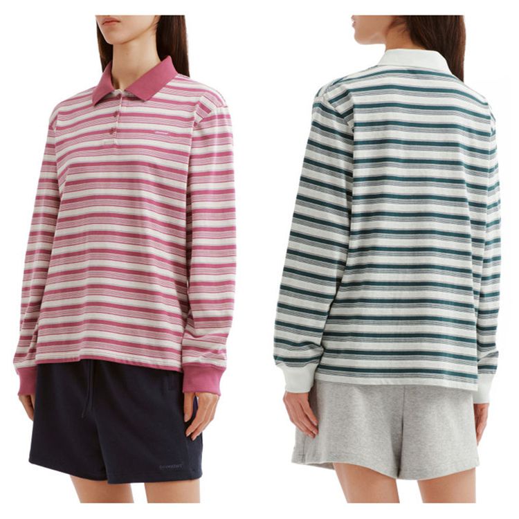 Korean Covernat Striped Long-Sleeve Polo Shirt with Buttoned Front for Women, Spring/Summer 2026, Genuine Product Korean Covernat Striped Long-Sleeve Polo Shirt with Buttoned Front for Women, Spring/Summer 2026, Genuine Product