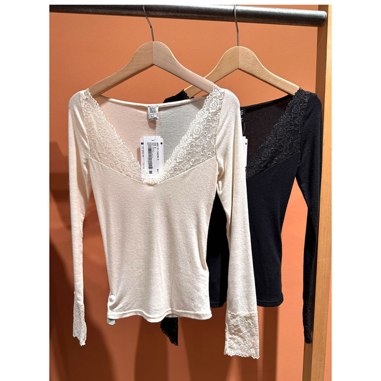 Bdg Fashionable and Sexy Lace-Trimmed V-Neck Long-Sleeve Top for Women, Autumn and Winter 2026, Authentic Product from China