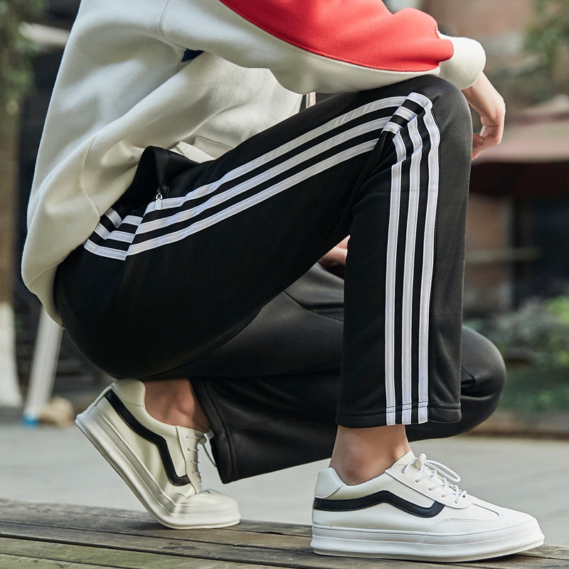 运动裤男宽松三道杠长裤学生休闲裤束脚跑步训