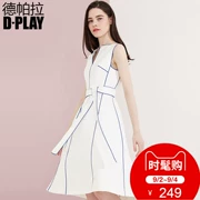 DPLAY Depala mùa hè Châu Âu và Mỹ trắng không tay eo tie chic dress màu sắc tương phản mosaic dress