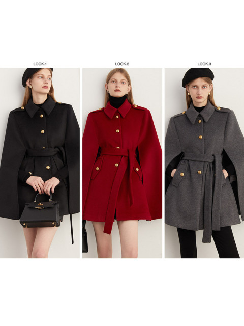 DPLAY winter French woolen coat British style black cape coat military style woolen coat