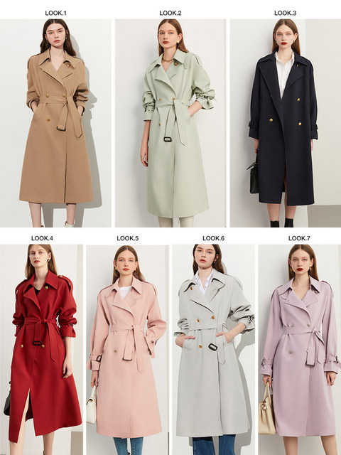 DPLAY spring retro red trench coat double-breasted coat red trench coat temperament mid-length windbreaker jacket for women