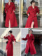 DPLAY spring retro red trench coat double-breasted coat red trench coat temperament mid-length windbreaker jacket for women