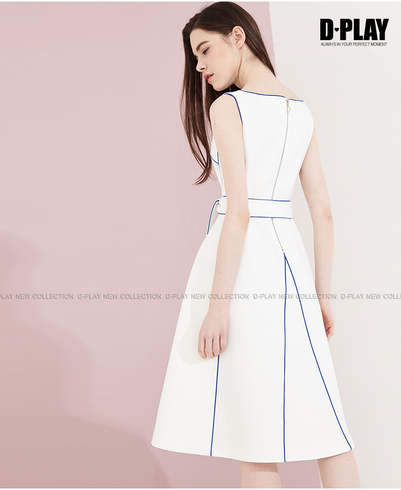 DPLAY Depala mùa hè Châu Âu và Mỹ trắng không tay eo tie chic dress màu sắc tương phản mosaic dress váy dài