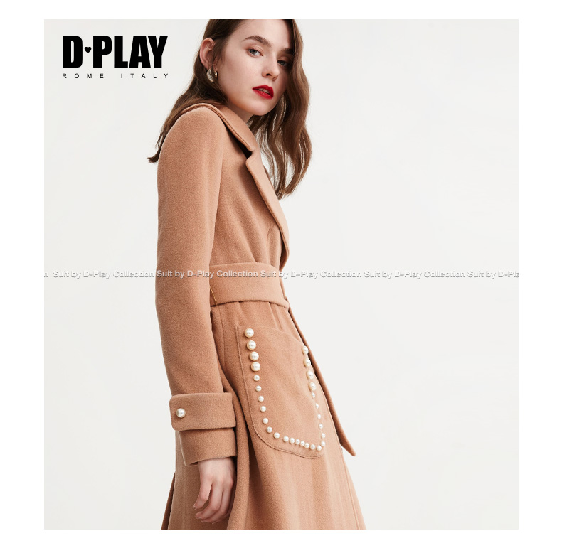 DPLAY mùa thu và mùa đông mới châu Âu và châu Mỹ móng tay ngọc trai túi áo len dài thắt lưng áo len những mẫu áo dạ đẹp