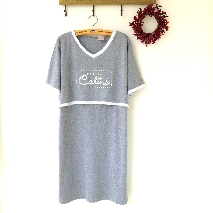 Summer nursing home clothes cotton short-sleeved nursing nightdress nightgown nursing clothes confinement clothing nursing clothes lift-up