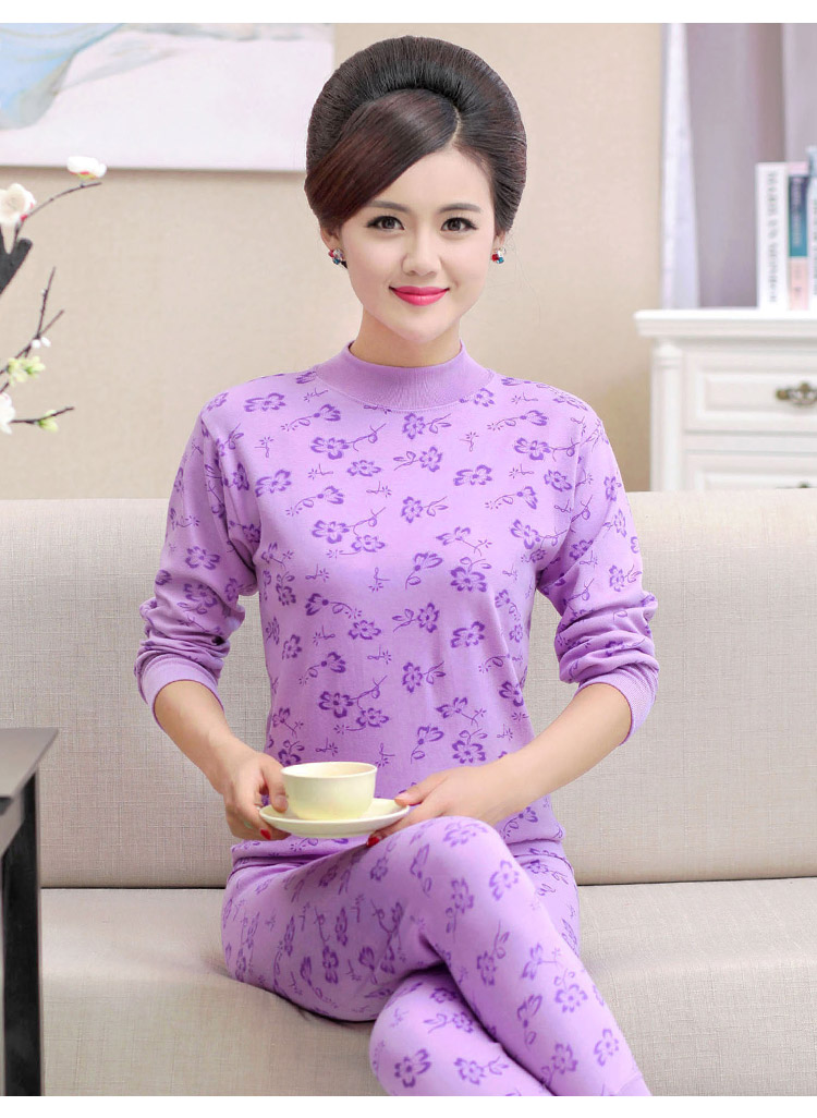 Đồ lót nhiệt đặt phụ nữ 100% cotton mùa xuân và mùa thu quần áo mùa thu quần dày trung và cũ tuổi cotton áo len mẹ