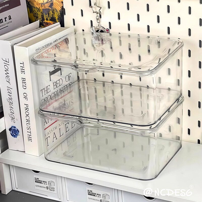 Flip-Top Desktop Storage Box, Transparent Acrylic Dust-Proof Organizing Box, Bedroom Dormitory Office with Lid, Miscellaneous Basket