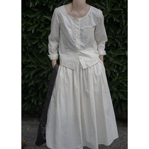 MMCC2023 Spring new French style minimalist casual temperament Round Collar Long Sleeve Shirt Woman