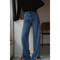 MMCC2022 spring new high waist display slim open fork loose straight cylinder jeans female