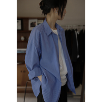 MMCC2023 spring new French style casual loose 100 hitch long sleeve blue white striped shirt woman
