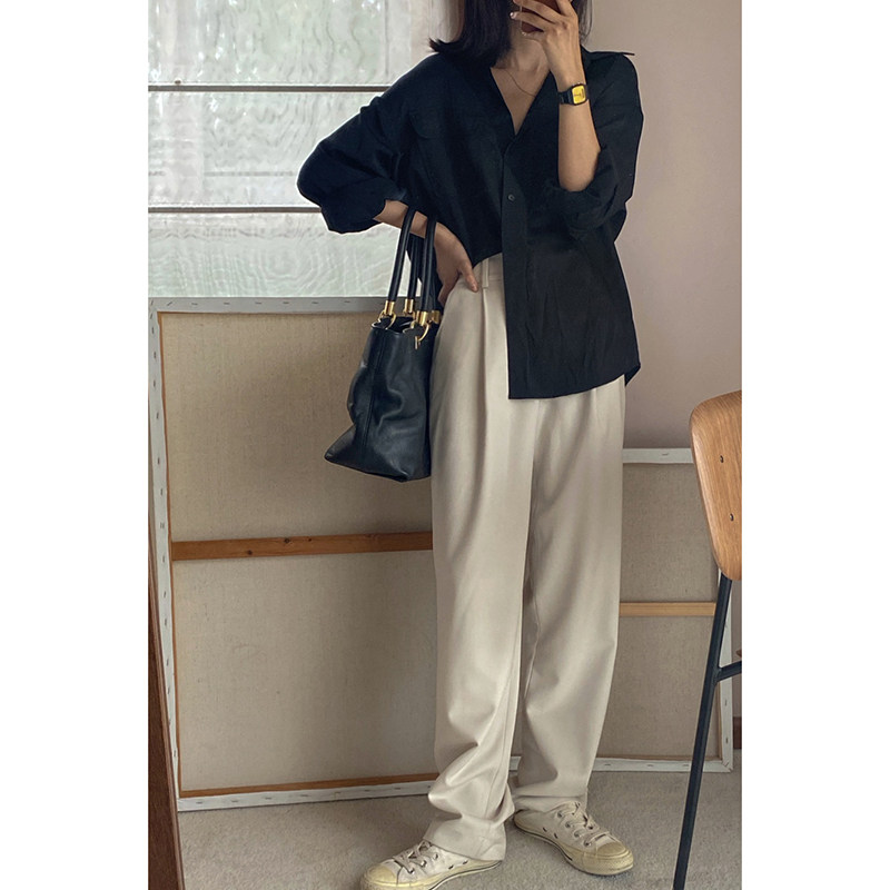 MMCC2022 spring new French casual straight pants beige trousers women