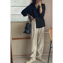 MMCC2022 spring new French style casual straight drum pants beige long pants woman