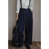 MMCC2023 spring new French style casual loose straight cylinder adjustable with braces jeans women