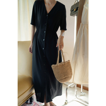 MMCC2023 spring V collar ultra-thin Japanese imported fabric method minimalist black one-piece dress