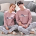 Bộ đồ ngủ đôi cotton mùa thu và tay dài nam phù hợp với bộ phận mỏng Hàn Quốc nữ dễ thương hoạt hình sinh viên cotton đồ mặc nhà mùa đông nam nữ Cặp đôi