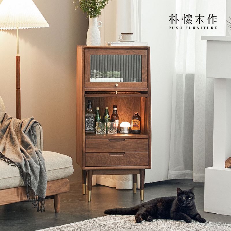 Park in wood for Nordic TV sidestand Living Room Black Walnuts Solid Wood Light Lavish Sofa Stand Room for containing bucket