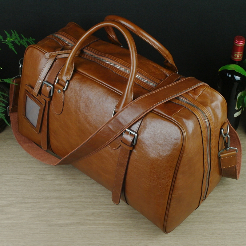 Italian Vegetable-Tanned First-Layer Cowhide Luggage Bag, Genuine Leather Men's Travel Bag, Hand-Held Gym Bag, Carry-On Women's Bag