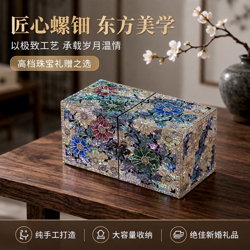 Mother-Of-Pearl Jewelry Box Storage Box, New Chinese Style, Large Capacity, High-End Exquisite Jewelry, Necklace, Birthday, Wedding Gift Mother-Of-Pearl Jewelry Box Storage Box, New Chinese Style, Large Capacity, High-End Exquisite Jewelry, Necklace, Birthday, Wedding Gift