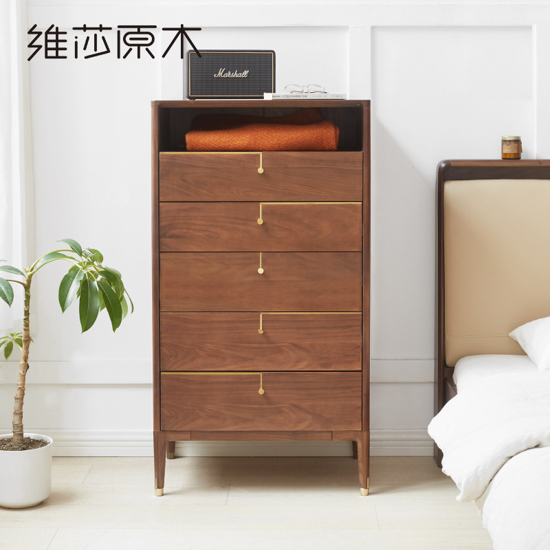 Vesa all solid wood chest cabinets Nordic black walnut bedroom drawers modern simple light luxury storage lockers
