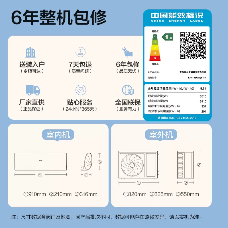 Горячая модель | Haier энергосберегающий инверторный кондиционер Xiaohonghua 1.5 HP, первый класс энергоэффективности, настенный Hang-up 35E1