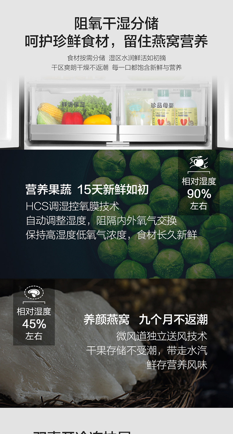 海尔 变频风冷 一级能效 法式多门电冰箱 411L 图12