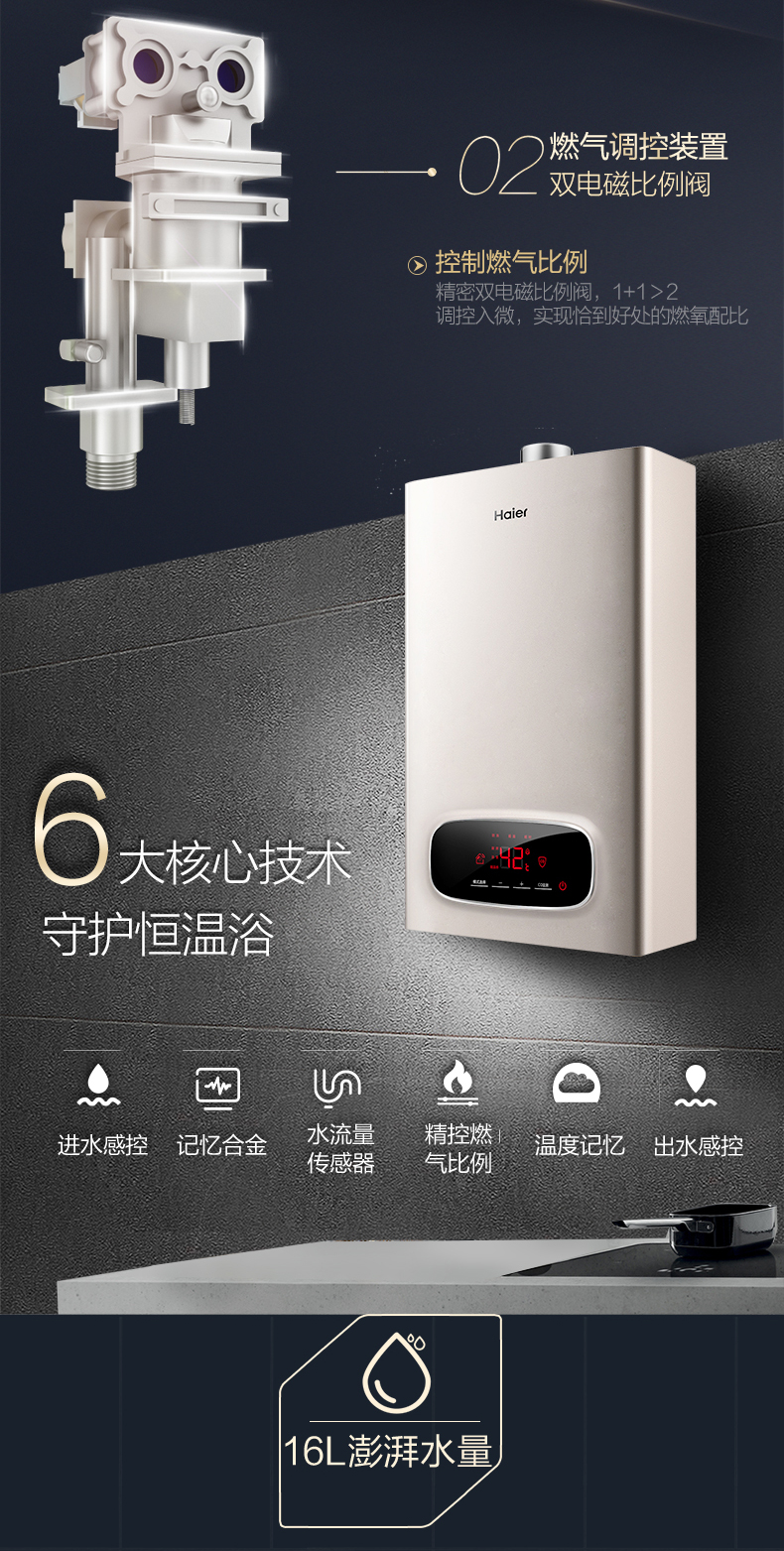 Bình đun nước gas 16 lít chống độc tự nhiên trong nước Haier / Haier JSQ31-16WD6 (12T) bình năng lượng mặt trời tân á
