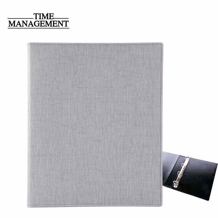 A4 Custom folder Custom remaining clear stock Living Page clip D Type 4 holes Grey Leather Contract Clip