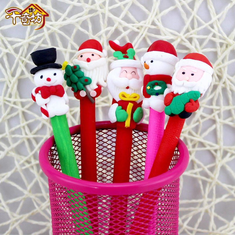 Qianki Square Christmas soft Pottery pen Creative Christmas gift Personalized round Pen Christmas Snowman Old Man personalized Pen