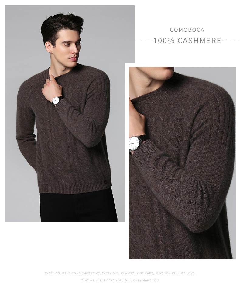 Como Boca mùa đông mới cashmere áo len nam vòng cổ cơ sở dày rắn màu áo len raglan tay áo len