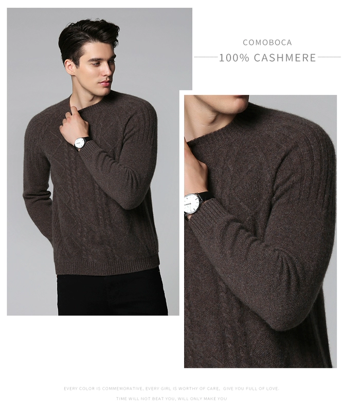 Como Boca mùa đông mới cashmere áo len nam vòng cổ cơ sở dày rắn màu áo len raglan tay áo len áo len nam thời trang