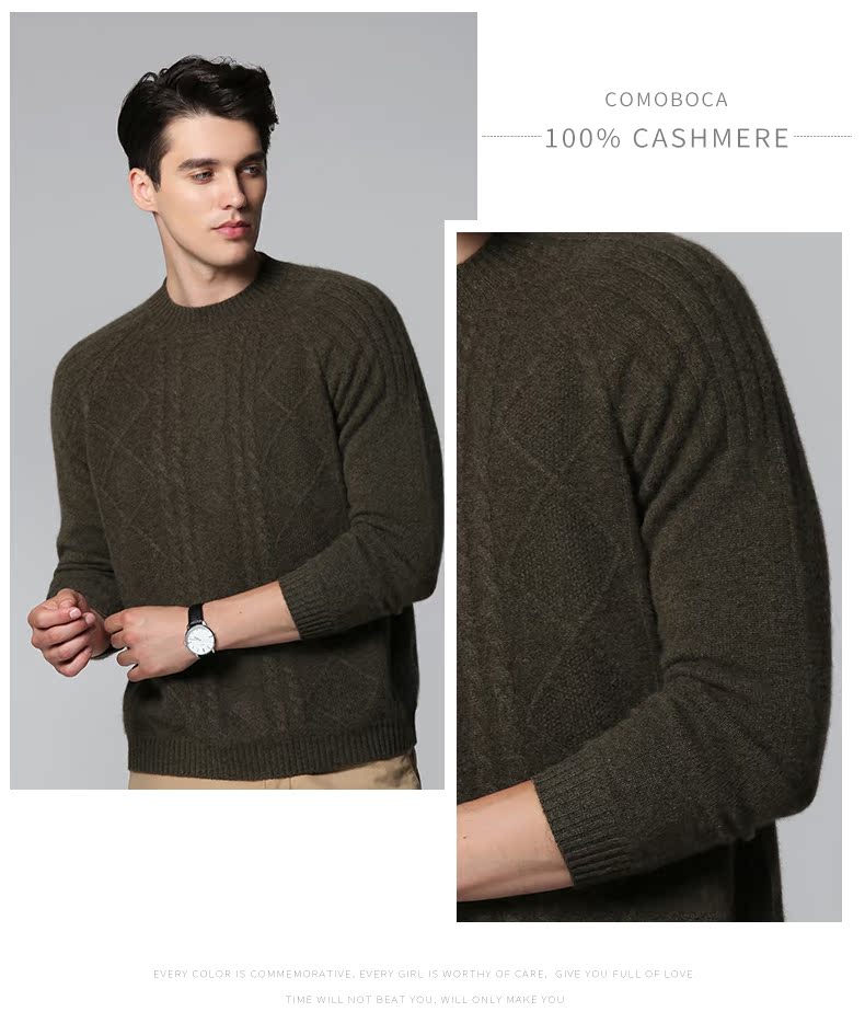 Como Boca mùa đông mới cashmere áo len nam vòng cổ cơ sở dày rắn màu áo len raglan tay áo len