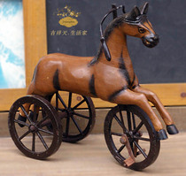  American country zakka groceries Retro nostalgic iron wheel antique wooden carriage ornaments Home decorations