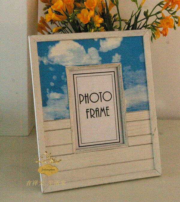 Old Wood Clearing Mediterranean Sea Style Solid Wood grinding white blue wood photo frame grinding old