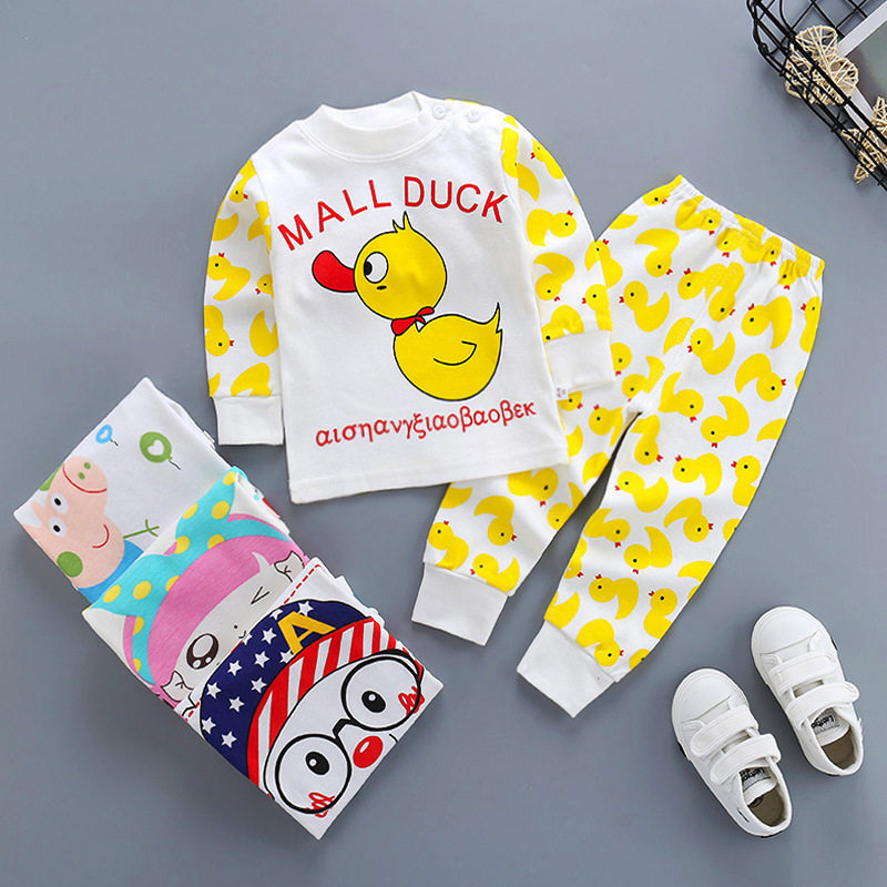 Autumn and winter 0-9 years old children cotton underwear set boys and girls baby child baby child autumn pants shoulder button pajamas