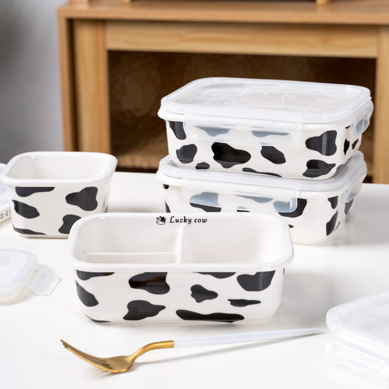 Microwave oven 3 grade ceramic partition lunch box separates students lovely working family with cover when box bag insulation adult