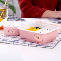 Split lunch box ceramic with lid multifunctional Japanese lunch box microwave oven for office workers large capacity fat reduction lunch box