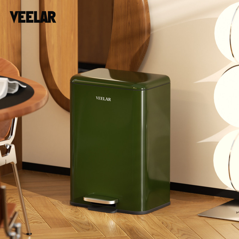 Veelar Vintage-Style Trash Can for Home Use in Living Room, Kitchen, Bathroom, with Pedal and Lid, High Aesthetic Value, 2026 New Model, Green Veelar Vintage-Style Trash Can for Home Use in Living Room, Kitchen, Bathroom, with Pedal and Lid, High Aesthetic Value, 2026 New Model, Green