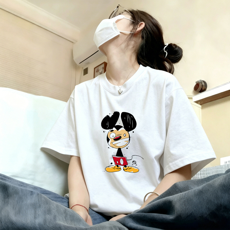 Mickey Mouse Pure Cotton Short-Sleeved T-Shirt for Women 2026 Summer New Popular Style Loose Slimming Versatile Half-Sleeve Top