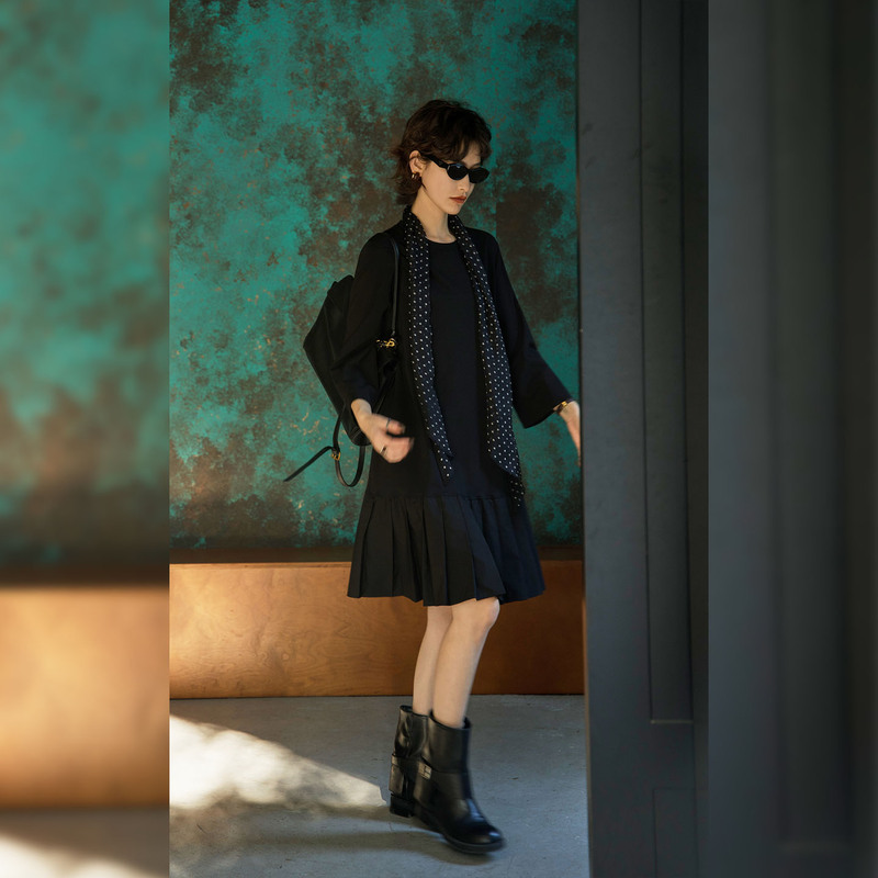 Jianzhangzhang【Kongxuan Yangxu】Old Money Retro Fashion Women's Dress with a High-End Feel, Comfortable, Slimming, Mid-Length Sleeves