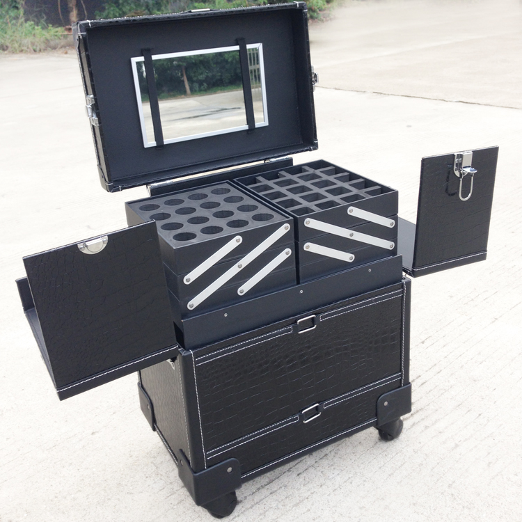 Large capacity travel portable household trolley with cosmetics Nail professional multi-layer storage pattern embroidery lock toolbox