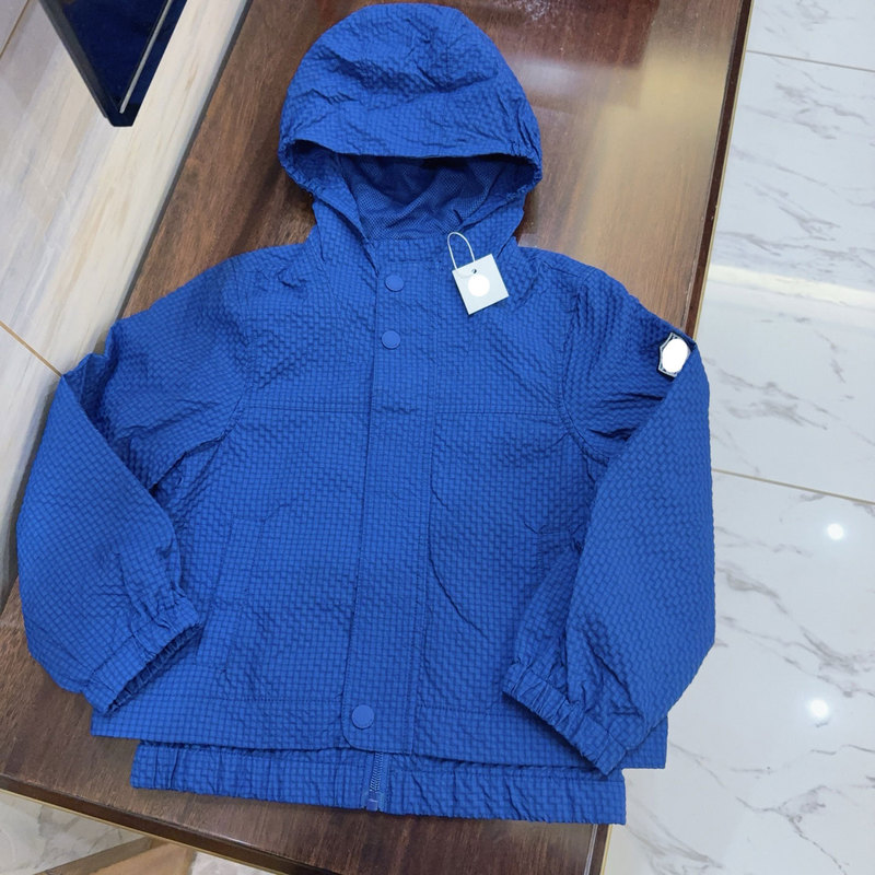 4-14Y French Style Spring and Summer Style Pure Blue Plaid Armband Zipper Shirt Hooded Windproof Jacket for Boys and Girls