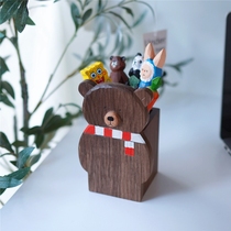 Joes Little Workshop Bear Pen Holder Black Walnut Cute Handmade Ins Style Desktop Storage Creative Gift