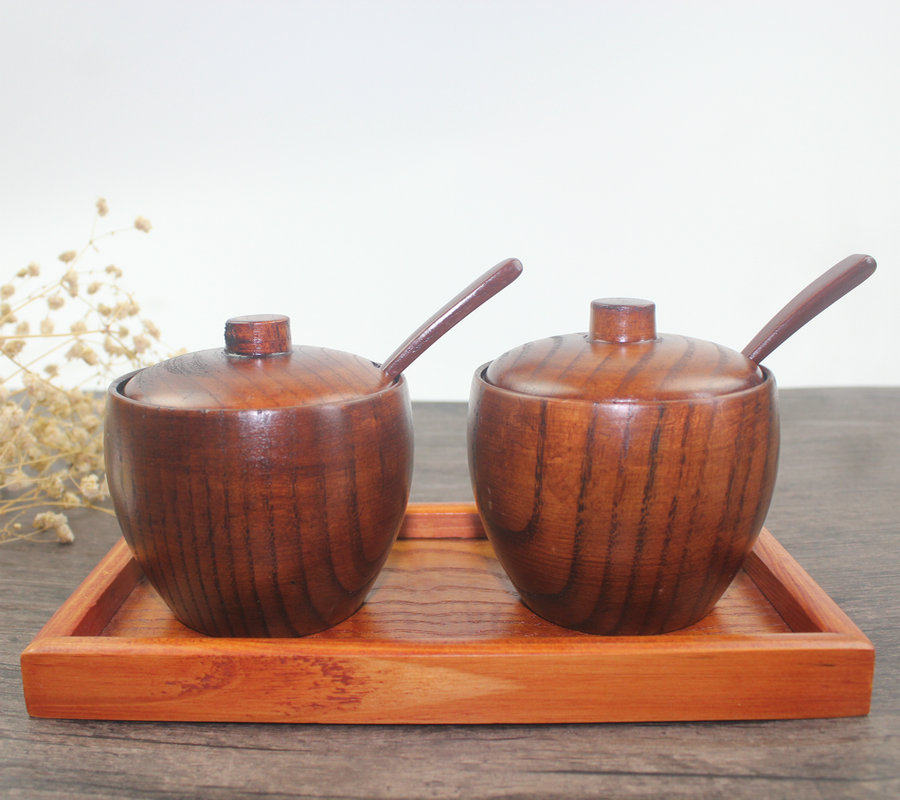 Wooden Seasoning Jar Suit Bamboo Wood Cover Kitchen Supplies Creative Seasoning Bottle Wood Salt Jar Japan Style Seasoning Jar-Taobao