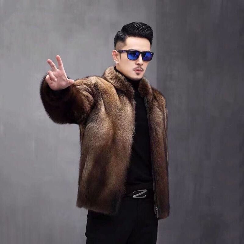 2022 North American Trendy Men's Faux Mink Fur Coat, Fashionable Loose Short Stand-Up Collar Jacket, Men's Mink Coat