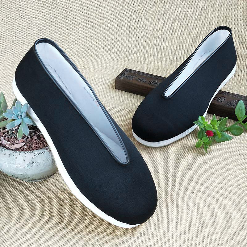 Black old Beijing cloth shoes men's handmade thousand-layer bottom dress woolen yuan round mouth middle-aged and elderly dad casual shoes