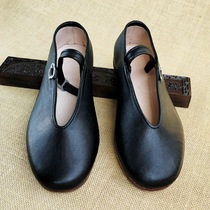 Yushengxiang full cowhide round toe solid color leather low top shoes mother grandma spring autumn summer old Beijing cloth shoes female shallow mouth